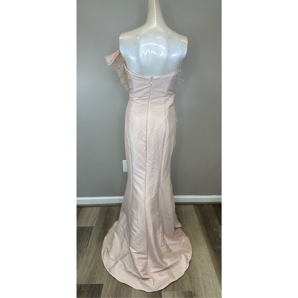 NWT Badgley Mischka Feather Fan Mermaid Gown in Blush Size 10 $990 - Picture 7 of 9